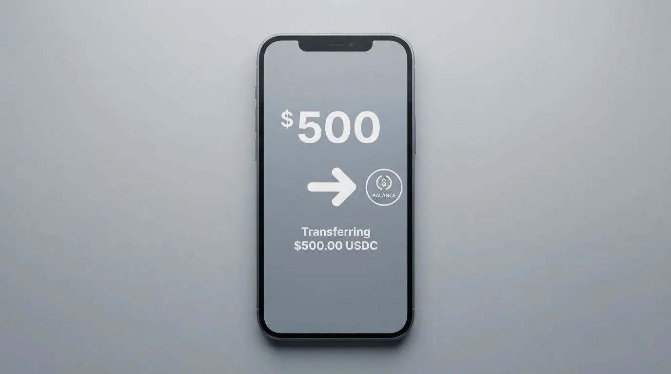 A phone showing a stablecoin transfer screen