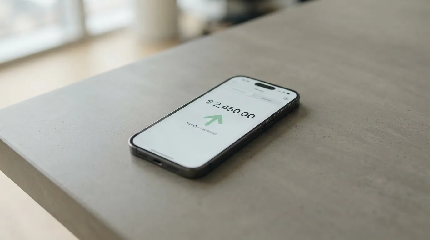 A phone showing a stablecoin transfer screen