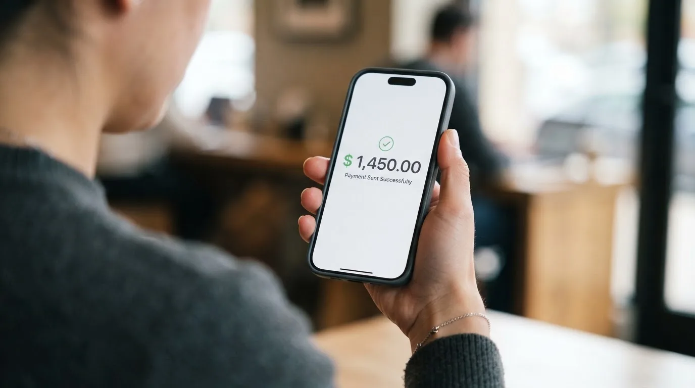 A phone showing a stablecoin transfer screen