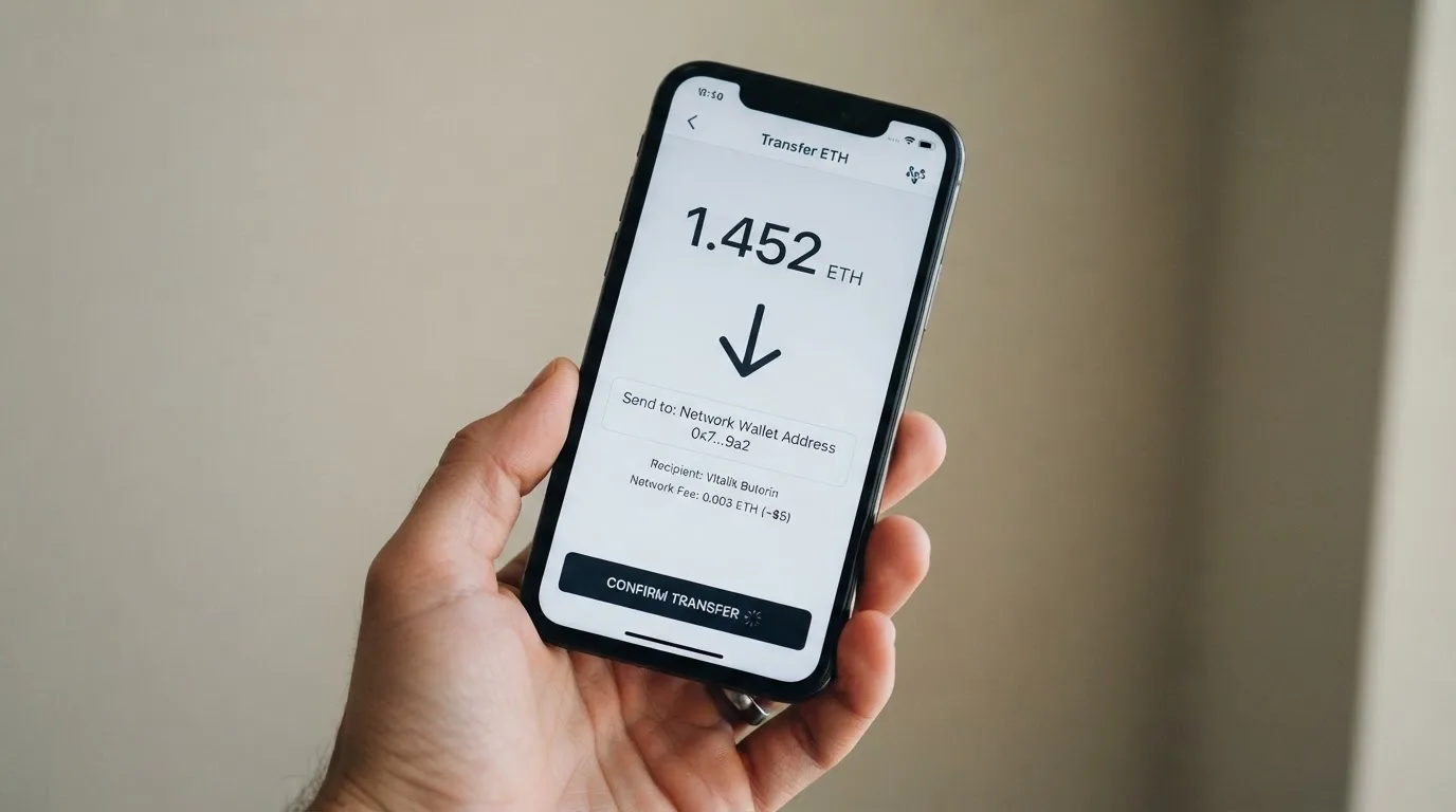 A phone showing a stablecoin transfer screen