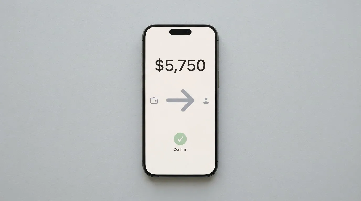 A phone showing a stablecoin transfer screen