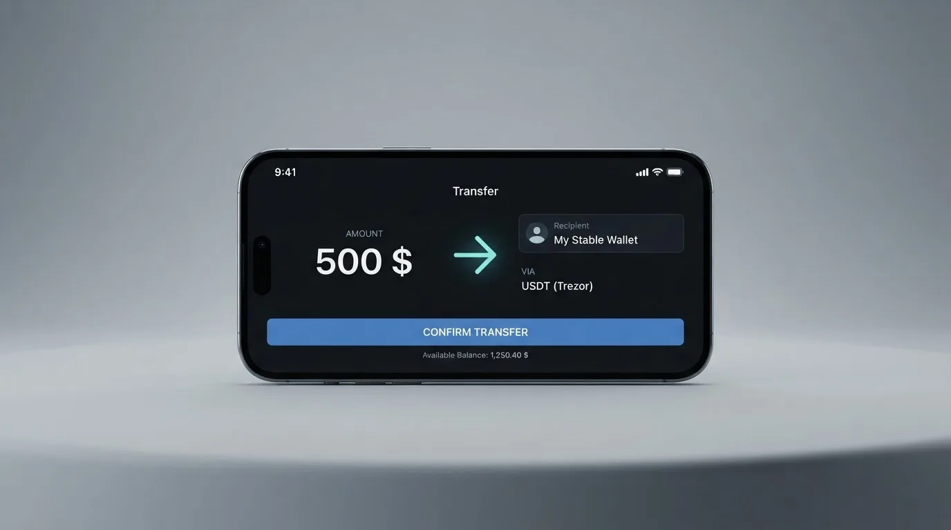 A phone showing a stablecoin transfer screen