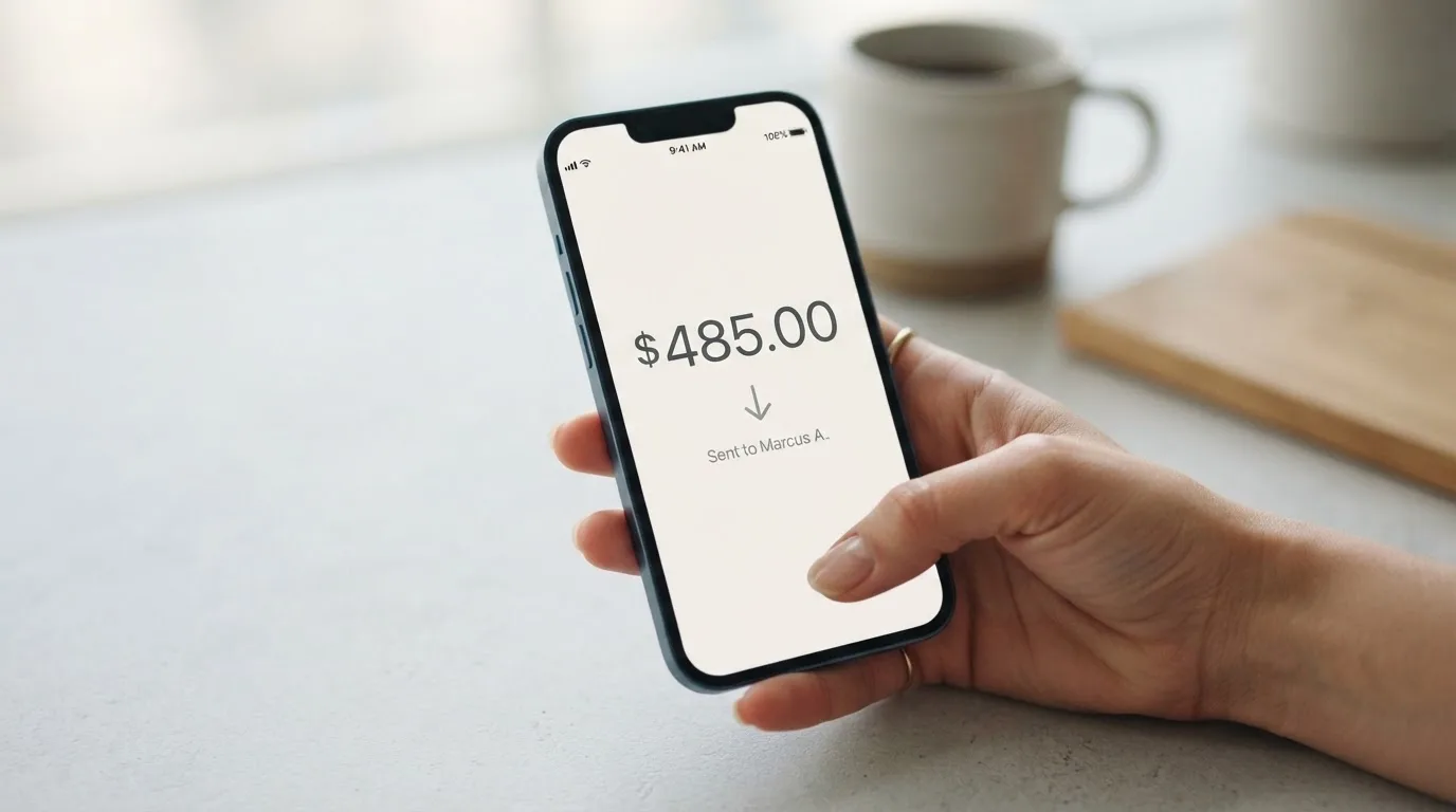 A phone showing a stablecoin transfer screen