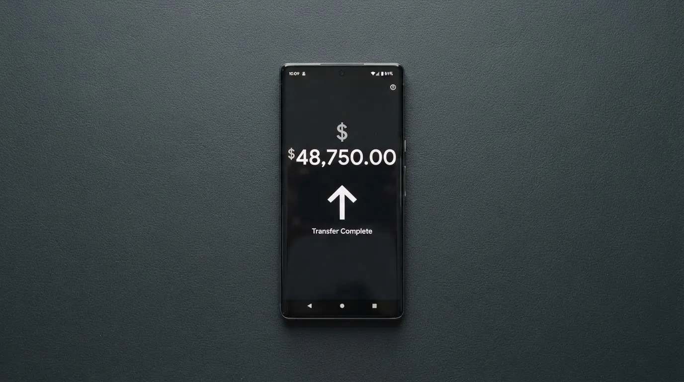 A phone showing a stablecoin transfer screen