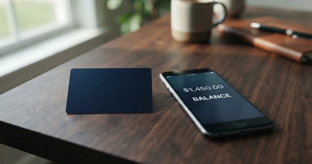 A payment card next to a phone with a crypto wallet app open