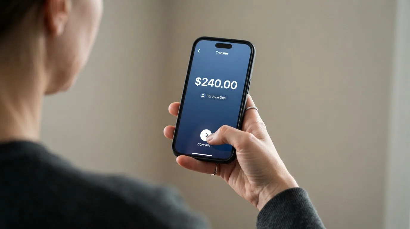 A phone showing a stablecoin transfer screen
