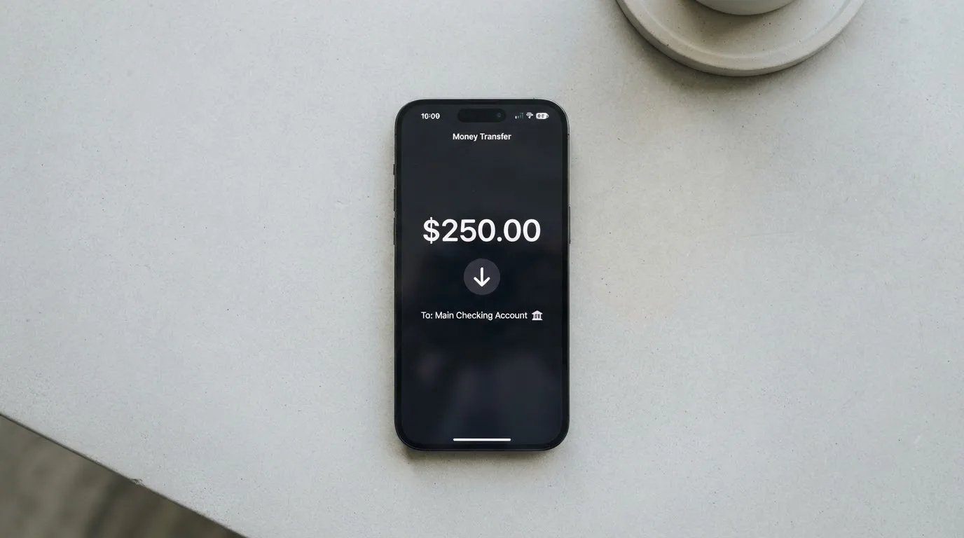 A phone showing a stablecoin transfer screen
