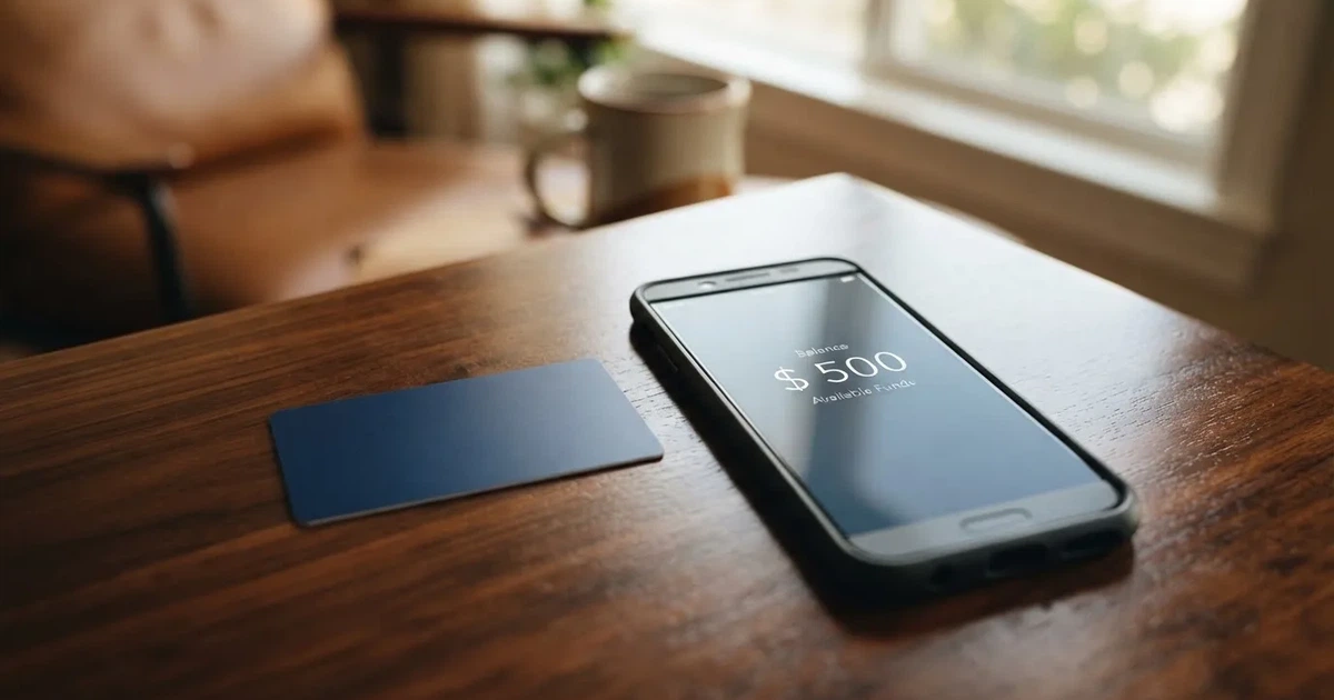 A payment card next to a phone with a crypto wallet app open