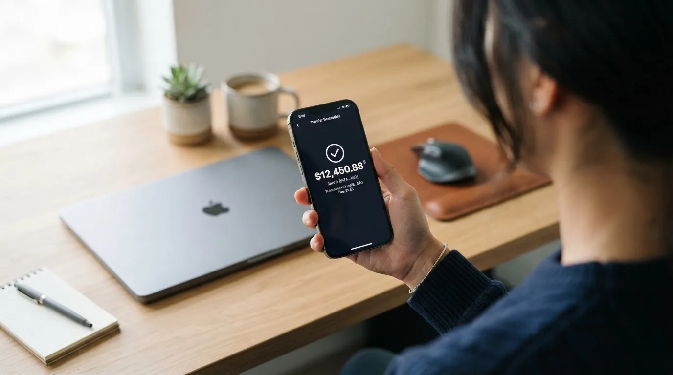 A phone showing a stablecoin transfer screen