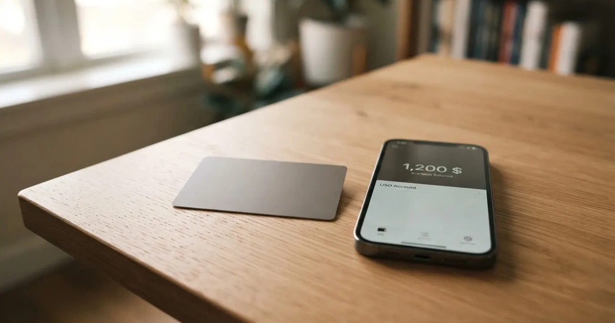 A payment card next to a phone with a crypto wallet app open
