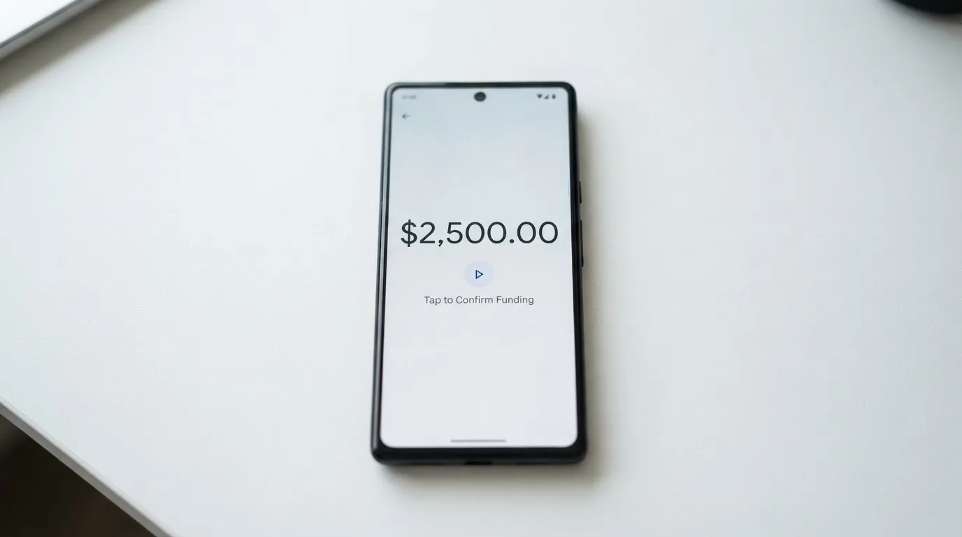 A phone showing a stablecoin transfer screen