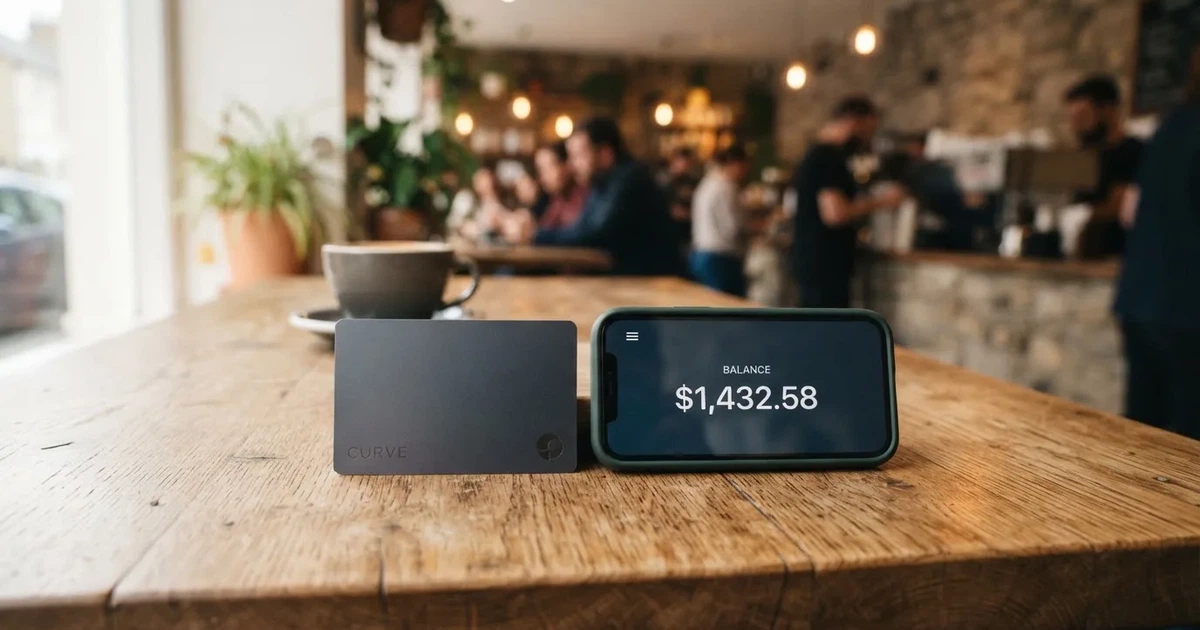 A payment card next to a phone with a crypto wallet app open
