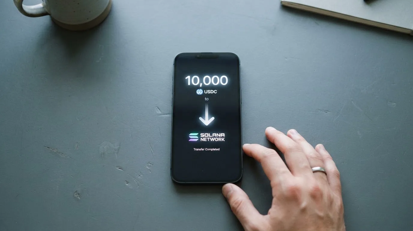 A phone showing a stablecoin transfer screen