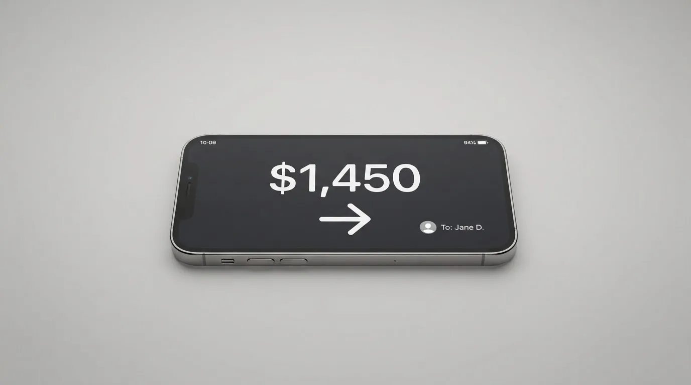 A phone showing a stablecoin transfer screen