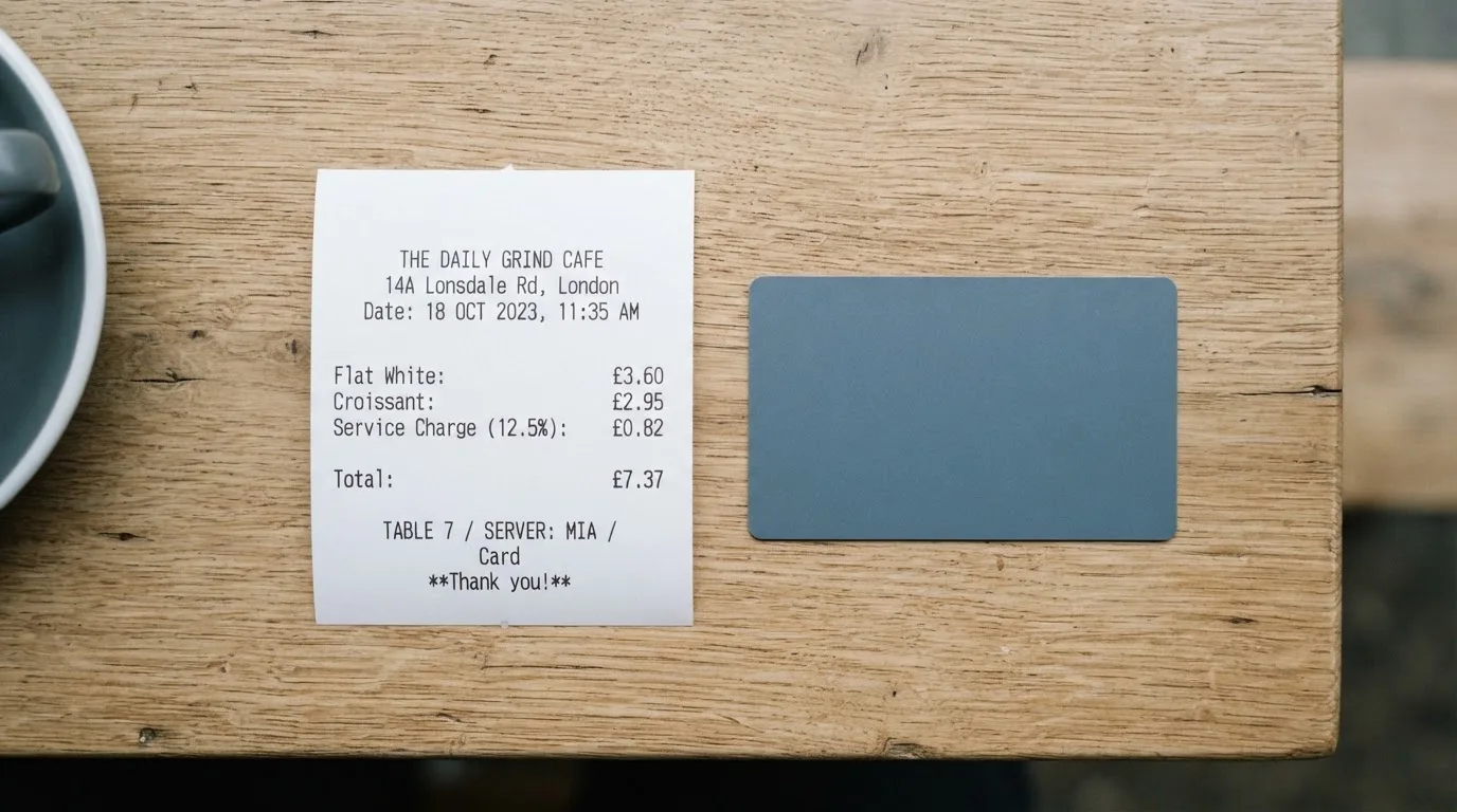 A receipt and a card on a café table