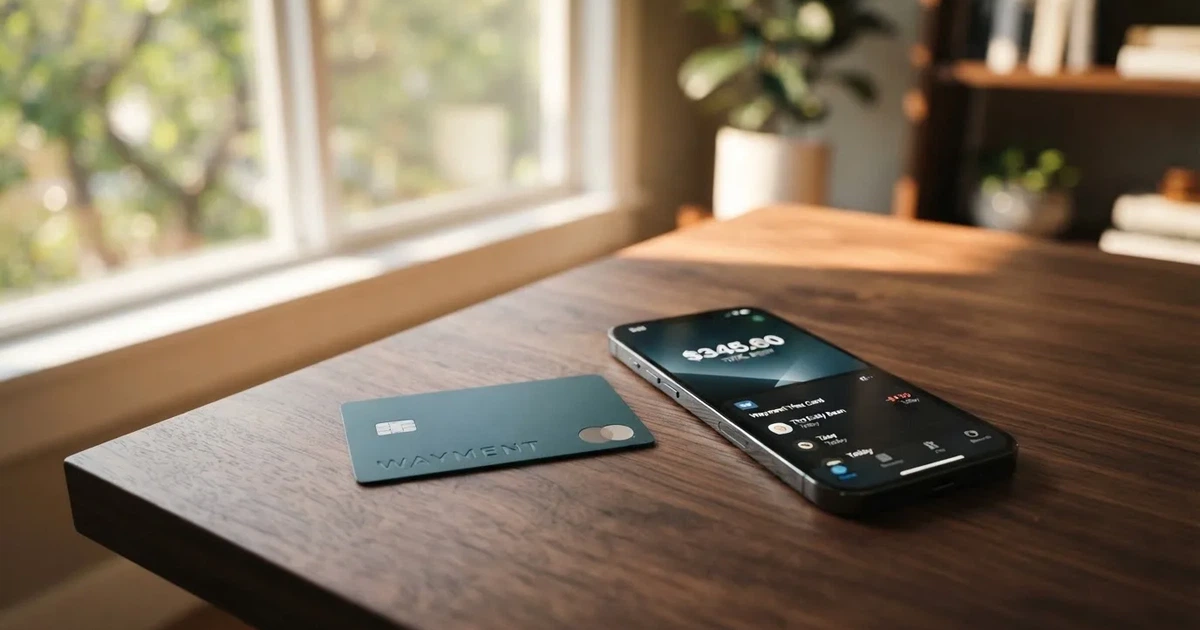A payment card next to a phone with a crypto wallet app open
