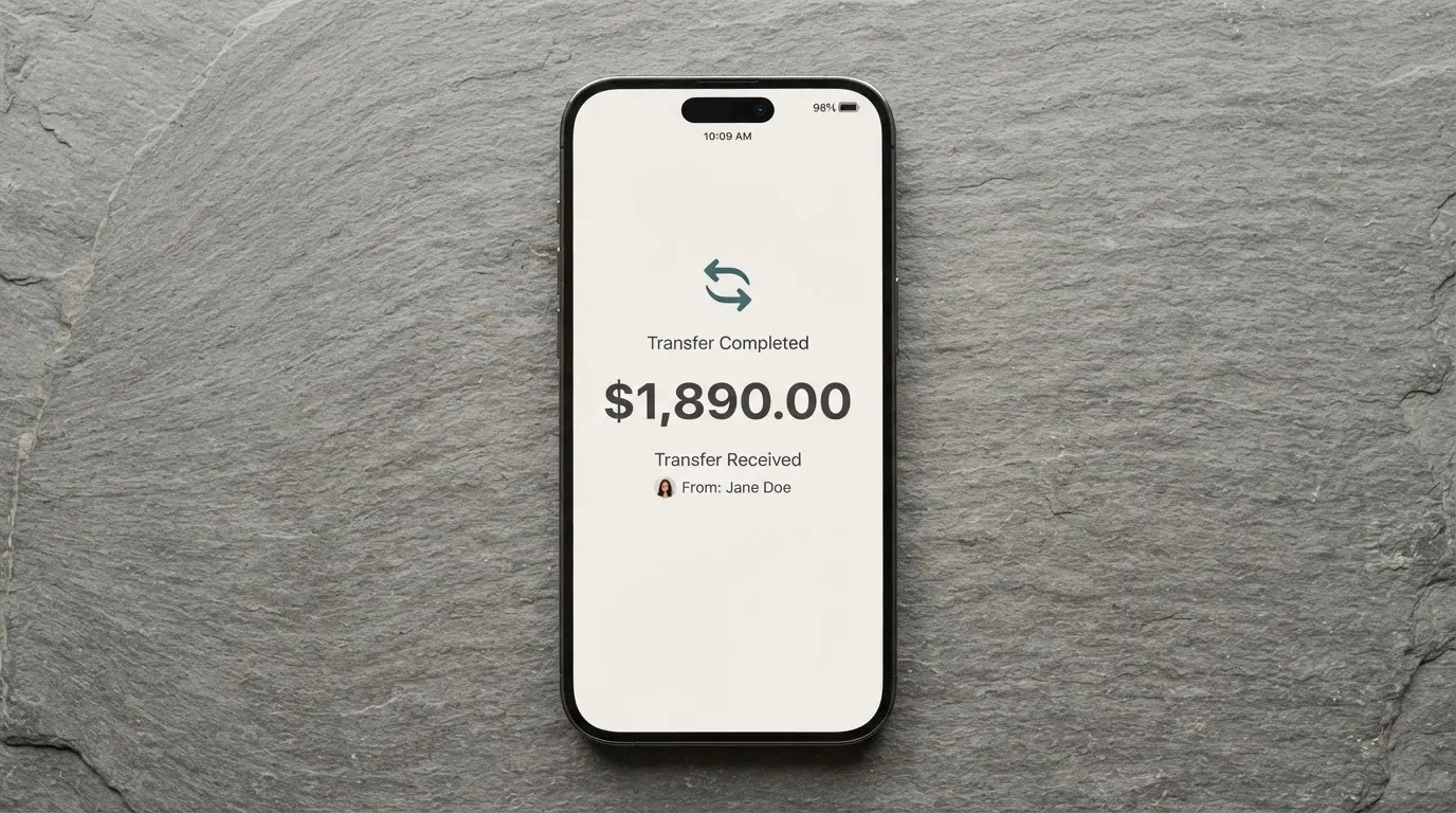 A phone showing a stablecoin transfer screen