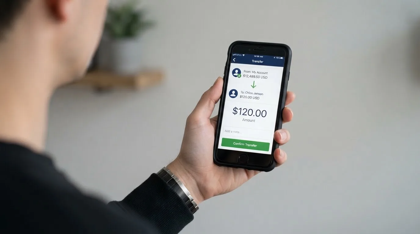 A phone showing a stablecoin transfer screen