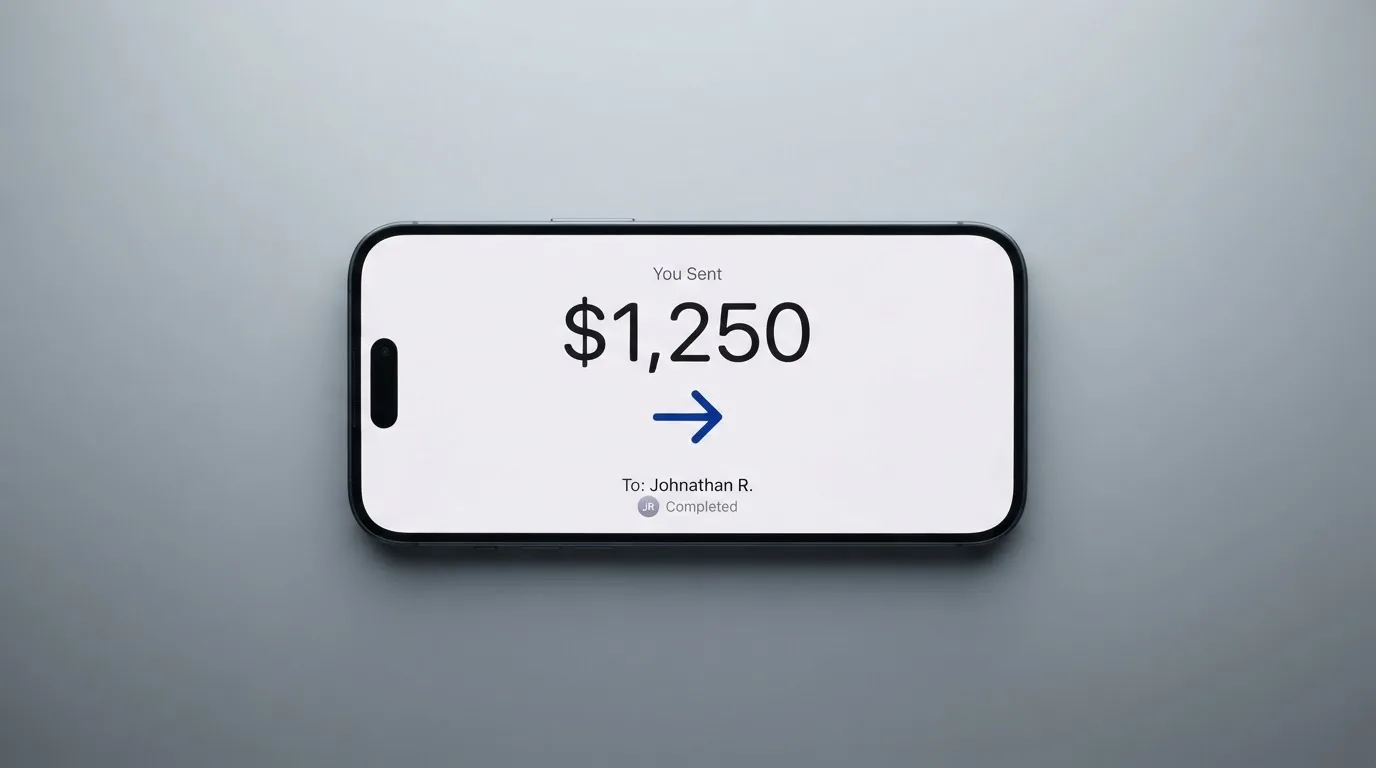 A phone showing a stablecoin transfer screen