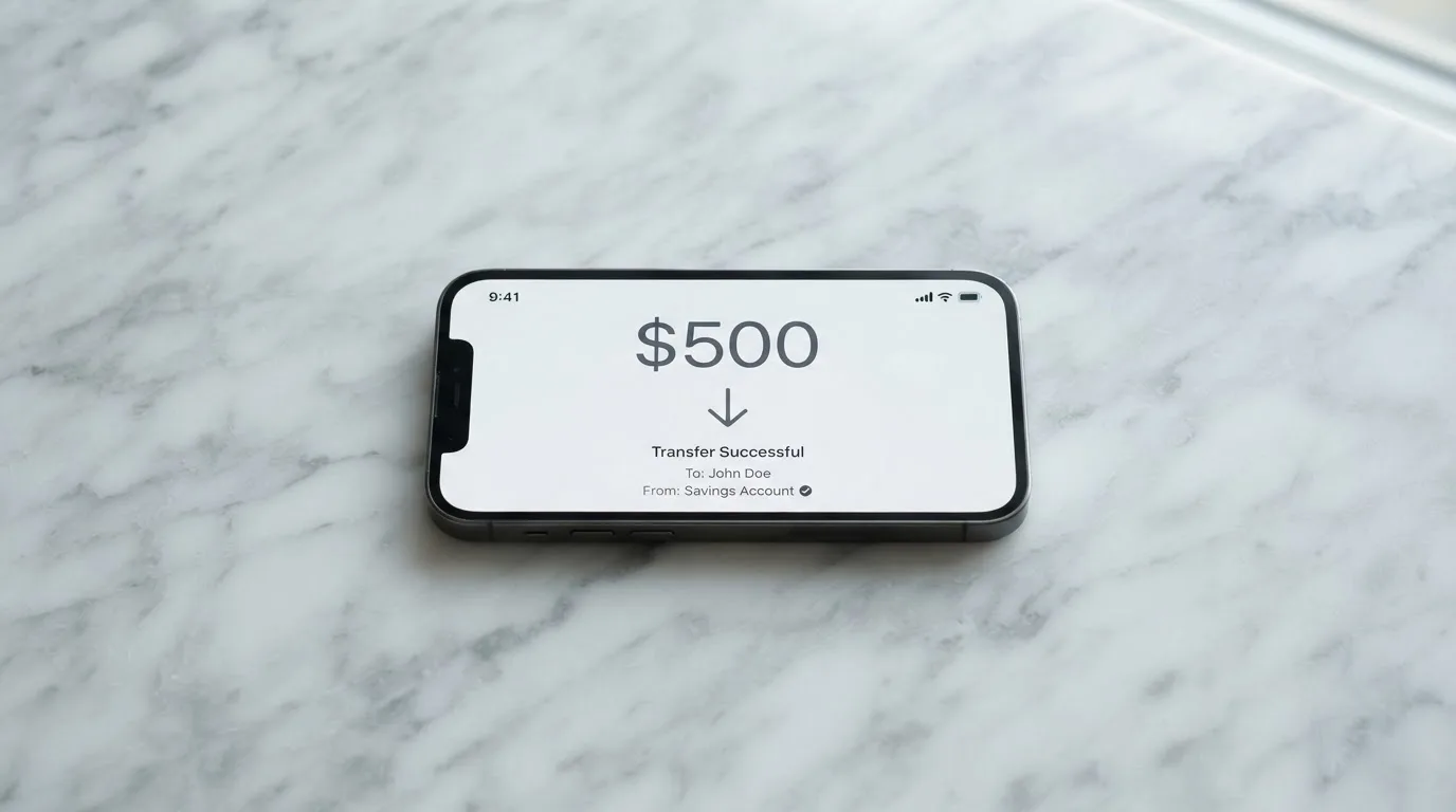 A phone showing a stablecoin transfer screen