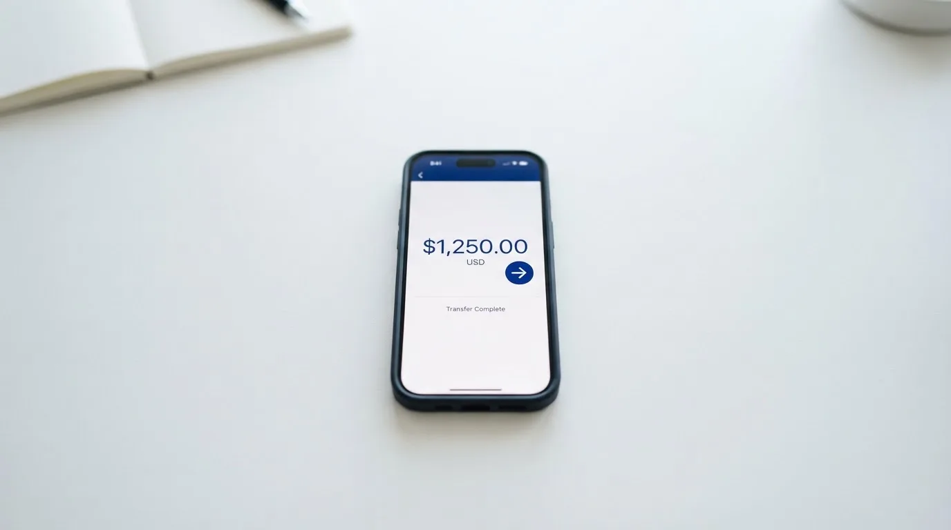 A phone showing a stablecoin transfer screen