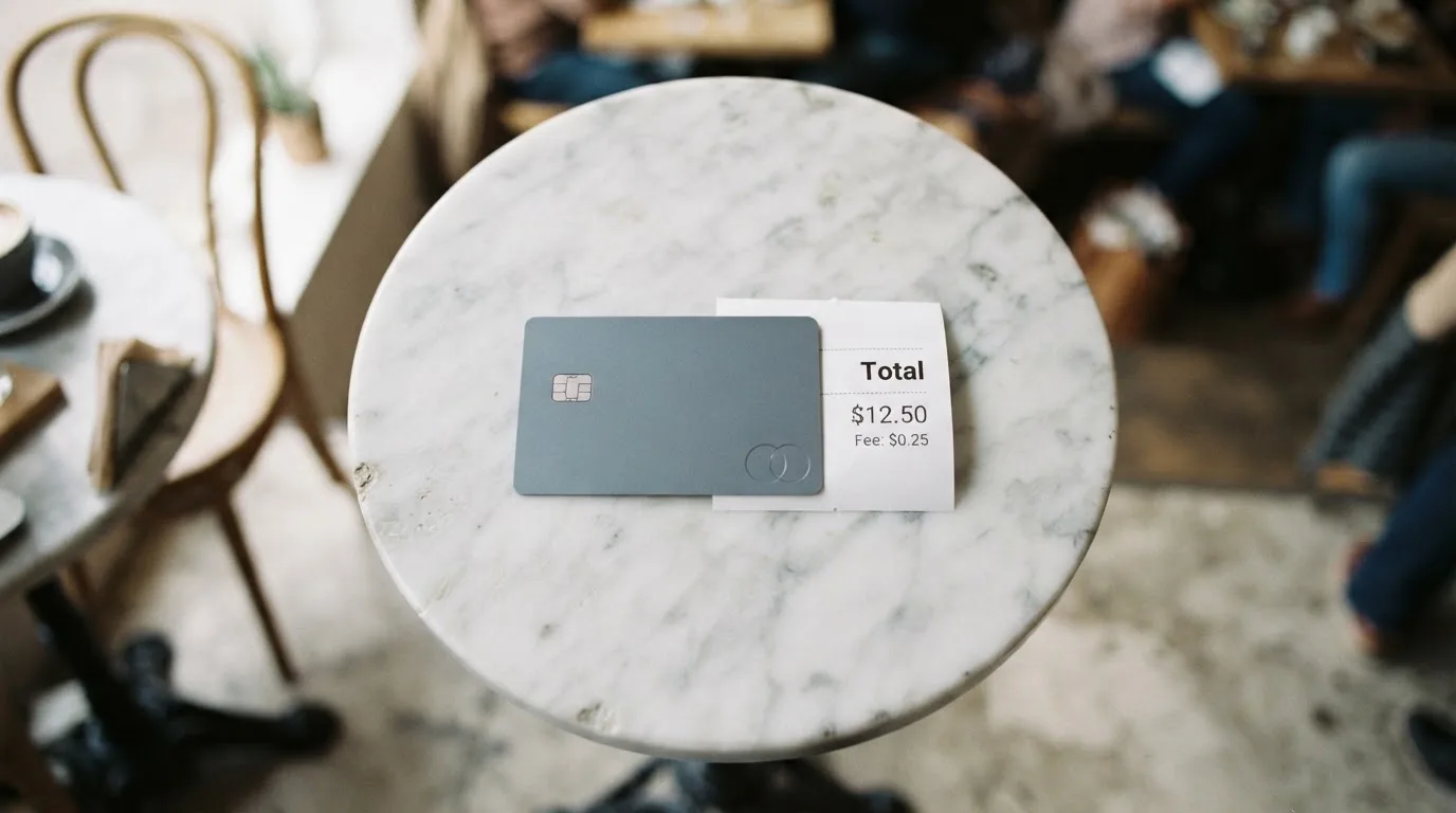 A receipt and a card on a café table