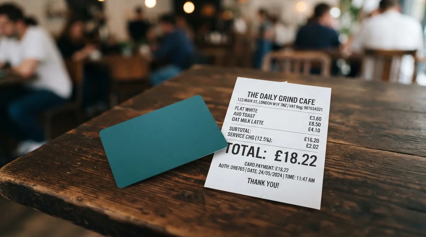 A receipt and a card on a café table