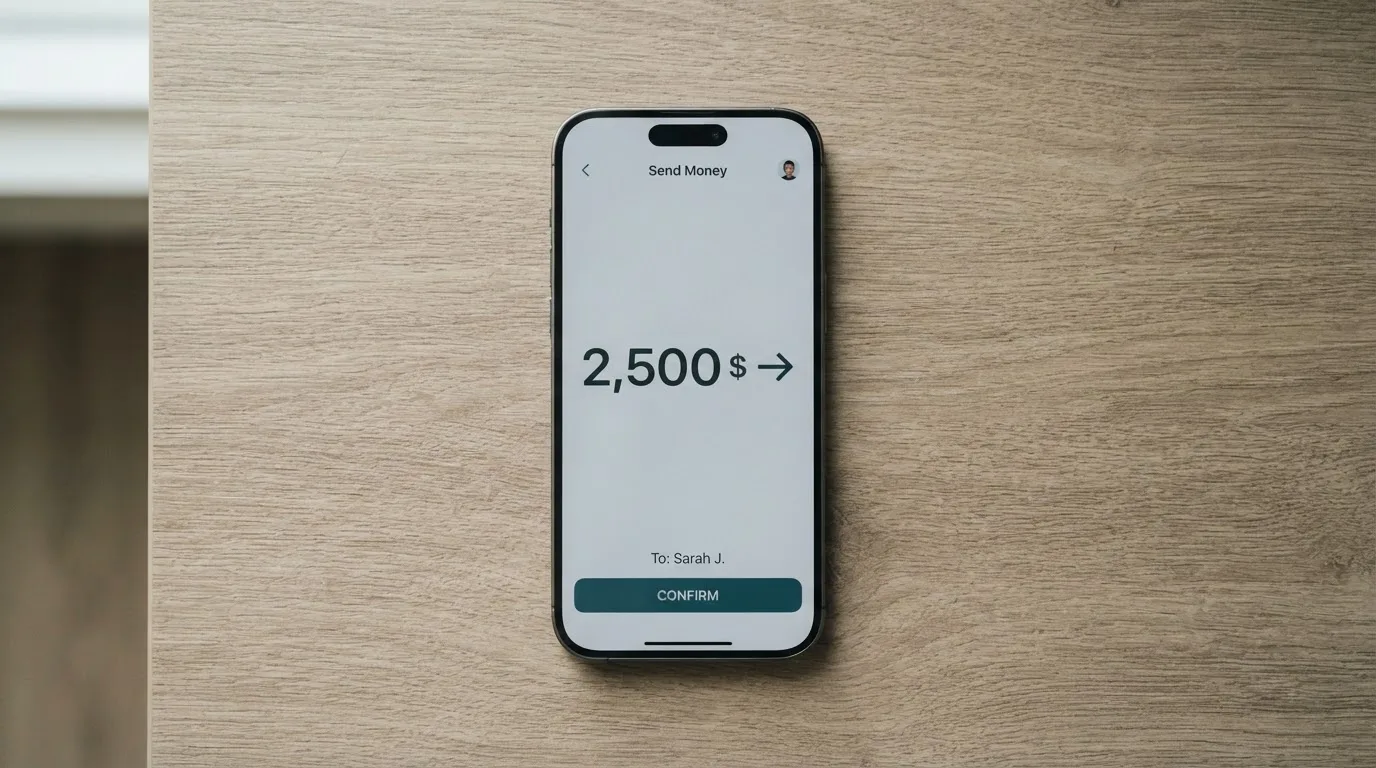 A phone showing a stablecoin transfer screen